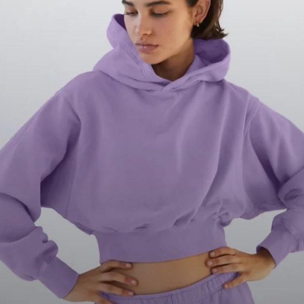 Aritzia TNA| Cozy fleece perfect shrunken hoodie crop pullover - petal purple XS